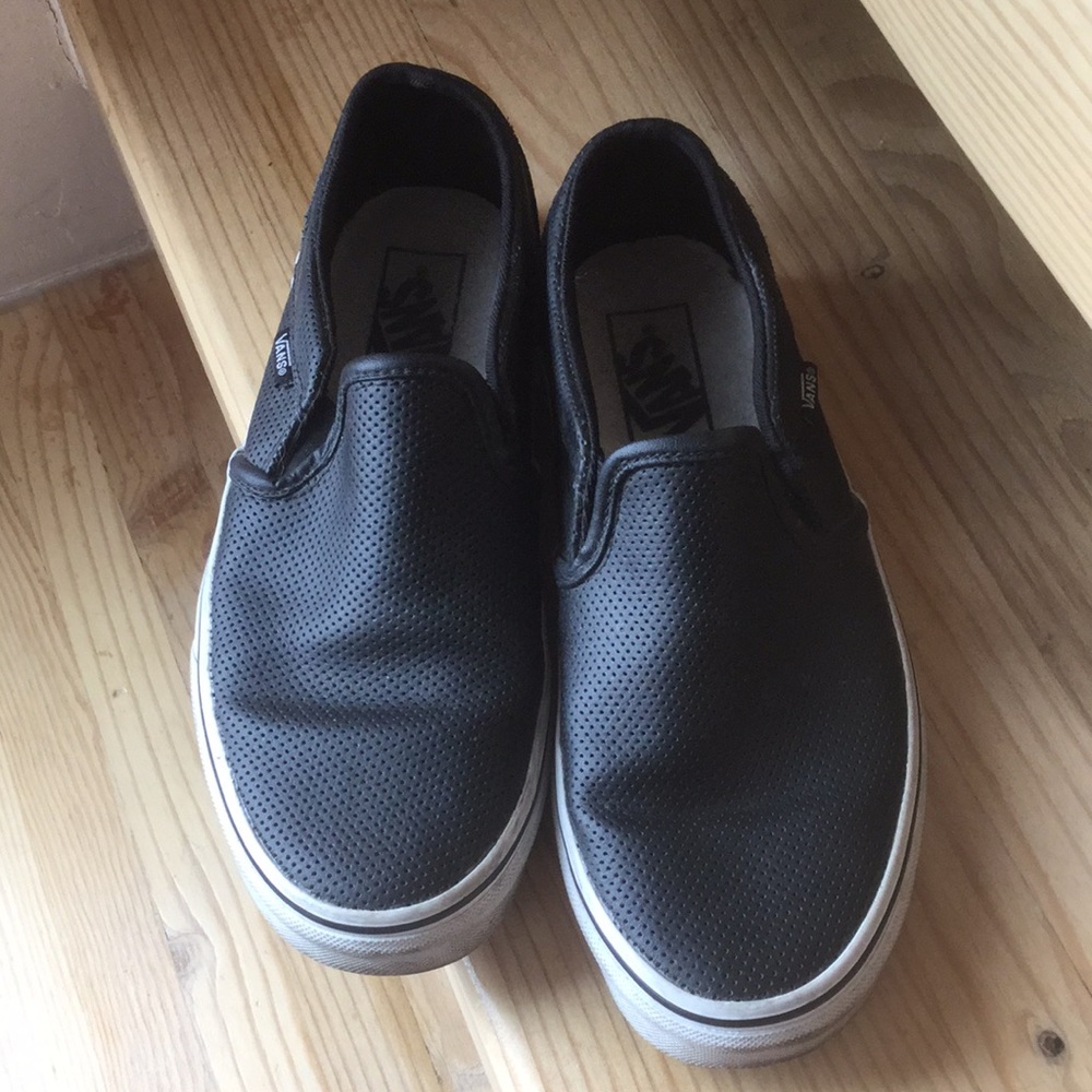 Black Vans Leather Slip on Sneakers 7.5